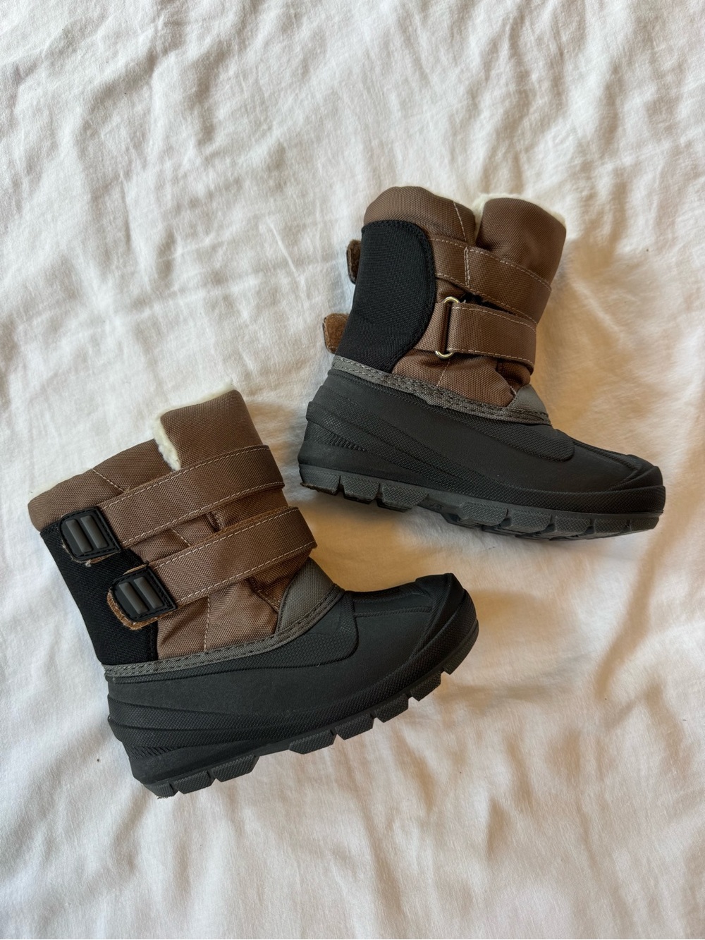 Cat & Jack Brown and Black Kids Snow Boots with Dual Straps